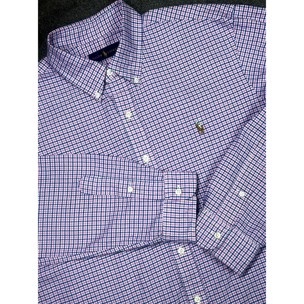 Ralph Lauren Men's XL Red Pink Blue CheckButton‎ Down Long Sleeve Flesh Pony